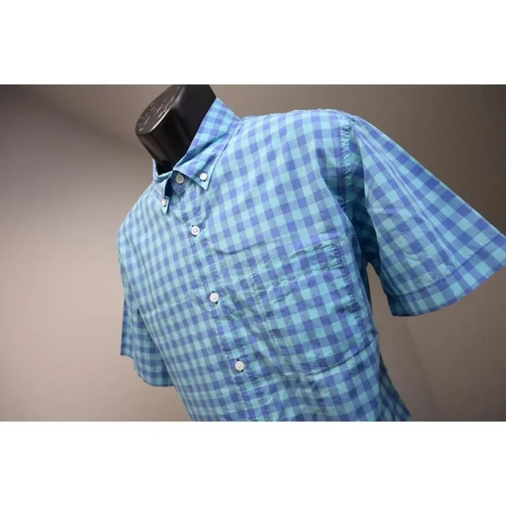 J Crew Light Weight Button‎ Up Shirt Short Sleeve Plaid Casual Mens Sz Large